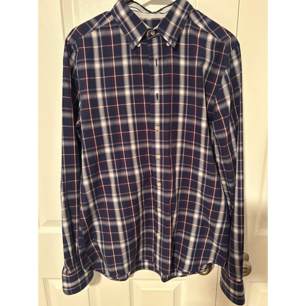 Gant Tech Prep Chambray Button Down Shirt Men's M Multicolor Plaid Long Sleeve